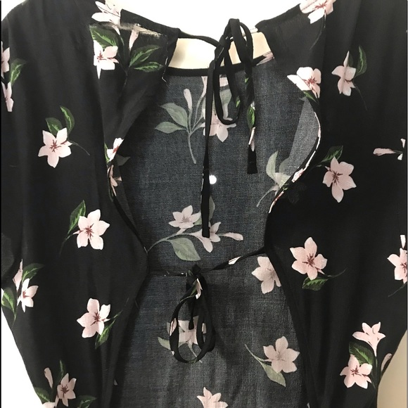NWT UO Long Black Floral Print Tie Back Dress - Picture 5 of 7
